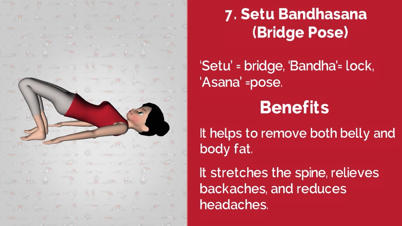 7 yoga pose for back pain is Setu bandhasana
