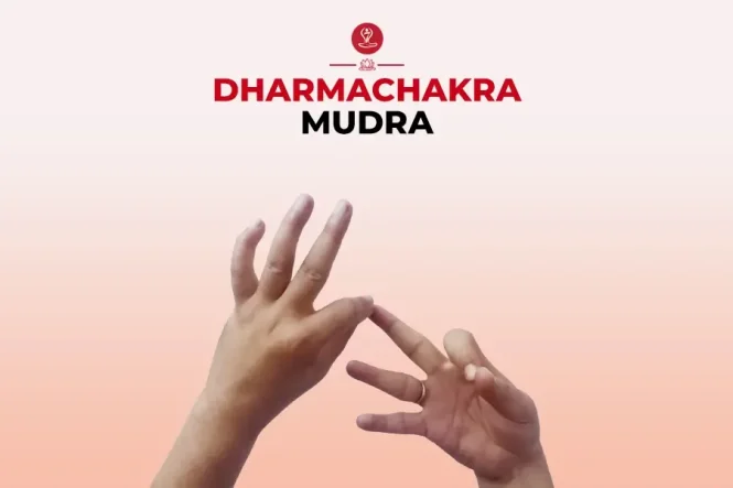 Dharma Chakra Mudra hand gesture during meditation representing wisdom, mindfulness, spiritual awareness, and inner peace.