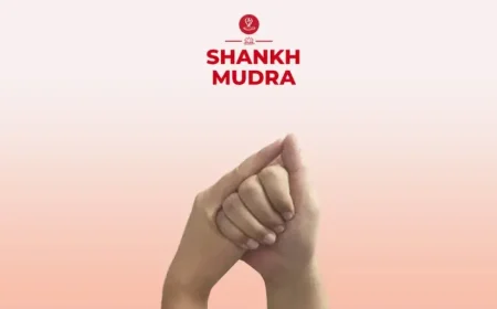 Shankh Mudra hand gesture showing the correct finger position during yoga meditation