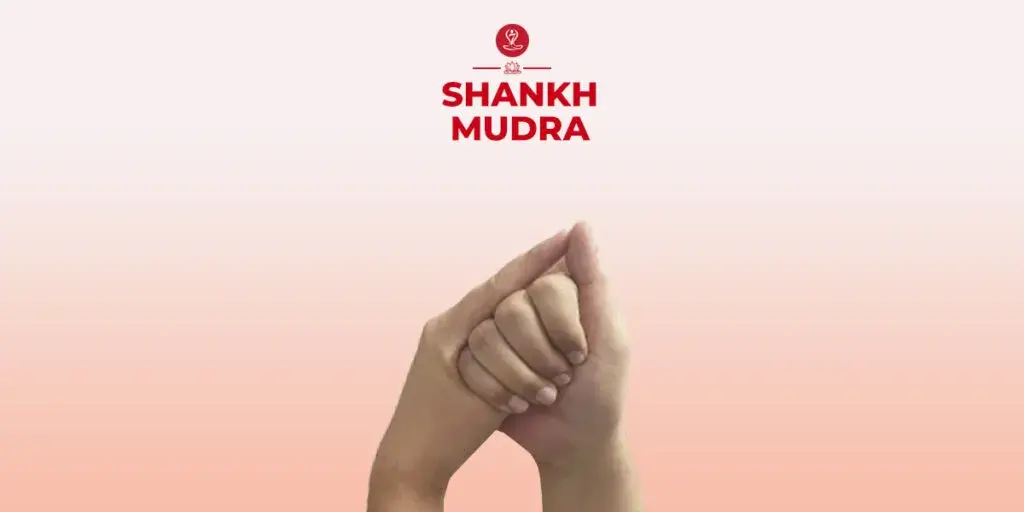 Shankh Mudra hand gesture showing the correct finger position during yoga meditation