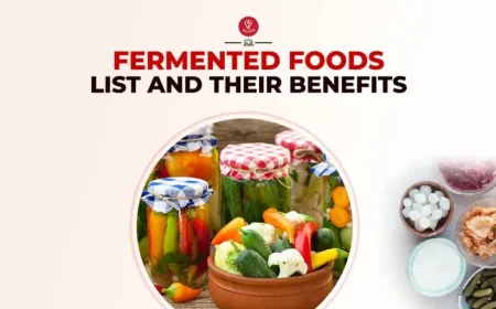 Assortment of fermented foods including yogurt, kimchi, kefir, kombucha, and tempeh