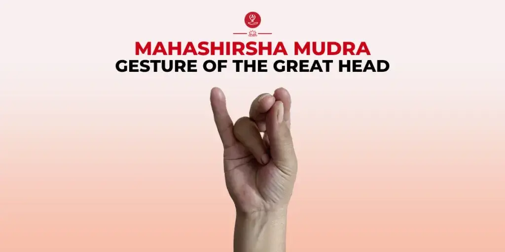 Woman practicing Mahashirsha Mudra during meditation.