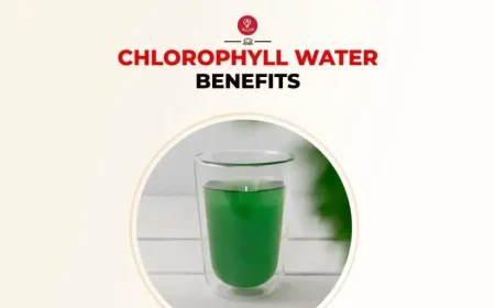 Glass of chlorophyll water with lemon garnish for wellness.