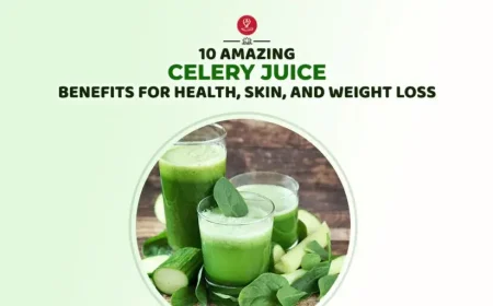 Fresh celery juice in a glass with celery stalks, highlighting health benefits, skin benefits, hydration, and weight-loss support.