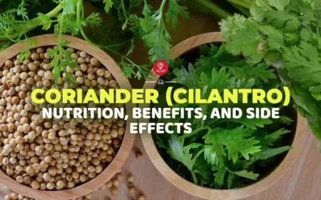 Fresh cilantro (coriander leaves) with nutrition facts, health benefits, side effects, and culinary uses.