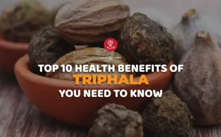 Triphala powder and Ayurvedic herbs showing health benefits, digestive support, detoxification properties, and wellness uses.