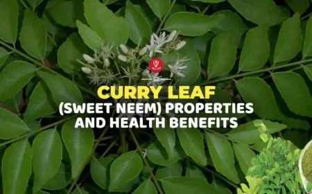 Fresh green curry leaves (Sweet Neem/Kadi Patta) arranged with traditional Ayurvedic herbs and spices, highlighting their nutritional properties and health benefits for digestion, hair care, metabolism, and overall wellness.