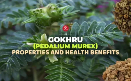 Gokhru (Pedalium murex) herb displaying Ayurvedic properties and health benefits.