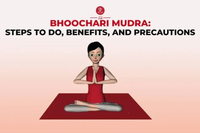 Person practicing Bhoochari Mudra during meditation.