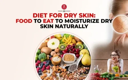 Assortment of hydrating foods for dry skin including fruits and nuts