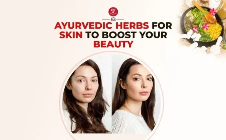 Ayurvedic herbs for skin including neem leaves, turmeric powder, amla fruit, tulsi leaves, and aloe vera displayed with natural skincare ingredients for healthy glowing skin.