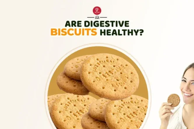 Digestive biscuits on a plate with coffee, healthy snack concept