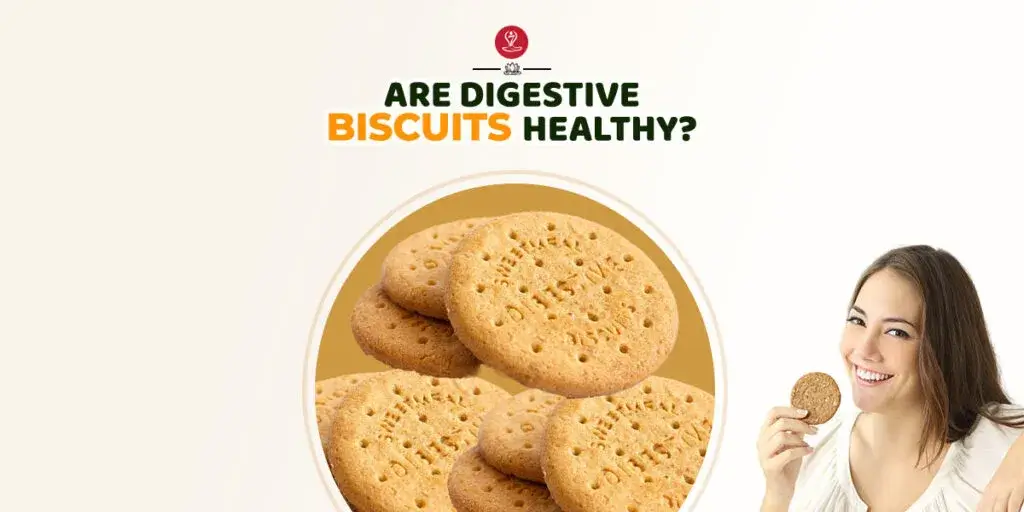 Digestive biscuits on a plate with coffee, healthy snack concept