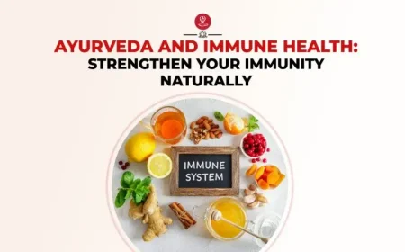 Ayurvedic herbs, spices, and wellness ingredients arranged naturally with turmeric, tulsi, amla, and herbal tea, representing immune health, natural immunity support, holistic wellness, and traditional Ayurvedic healing practices.