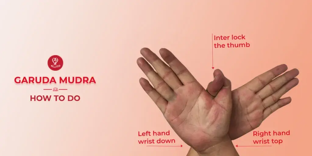 Person performing Garuda Mudra step by step during meditation.