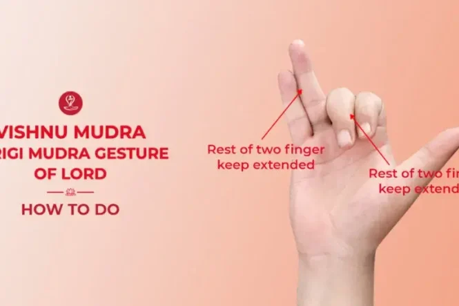 Vishnu Mudra hand gesture used during alternate nostril breathing (Nadi Shodhana Pranayama).