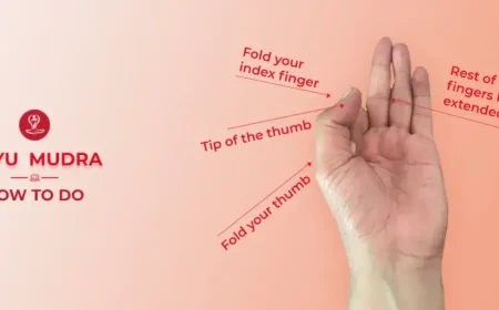 Person demonstrating the correct Vayu Mudra hand gesture during yoga meditation.