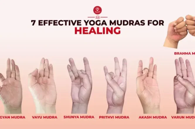 Person practicing yoga mudras for healing during meditation.