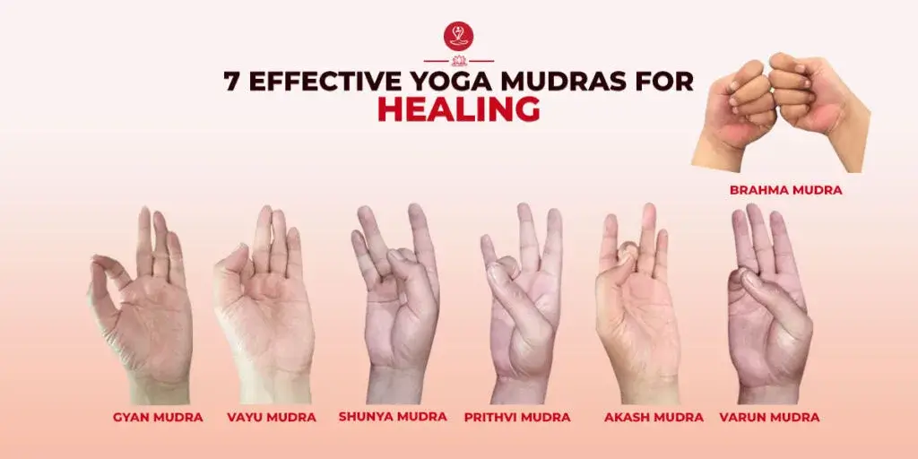 Person practicing yoga mudras for healing during meditation.