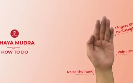 Person practicing Abhaya Mudra (Gesture of Fearlessness) during meditation in a peaceful yoga pose.