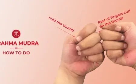 Person performing Brahma Mudra yoga neck exercise with gentle head movements to improve neck flexibility, posture, relaxation, and mindfulness during meditation.