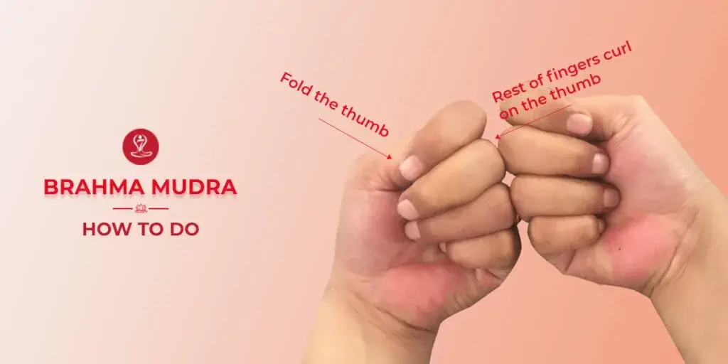 Person performing Brahma Mudra yoga neck exercise with gentle head movements to improve neck flexibility, posture, relaxation, and mindfulness during meditation.