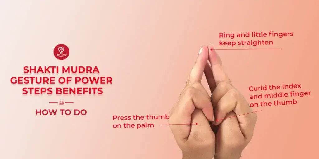 Person practicing Shakti Mudra (Gesture of Power) while meditating in a peaceful yoga posture.