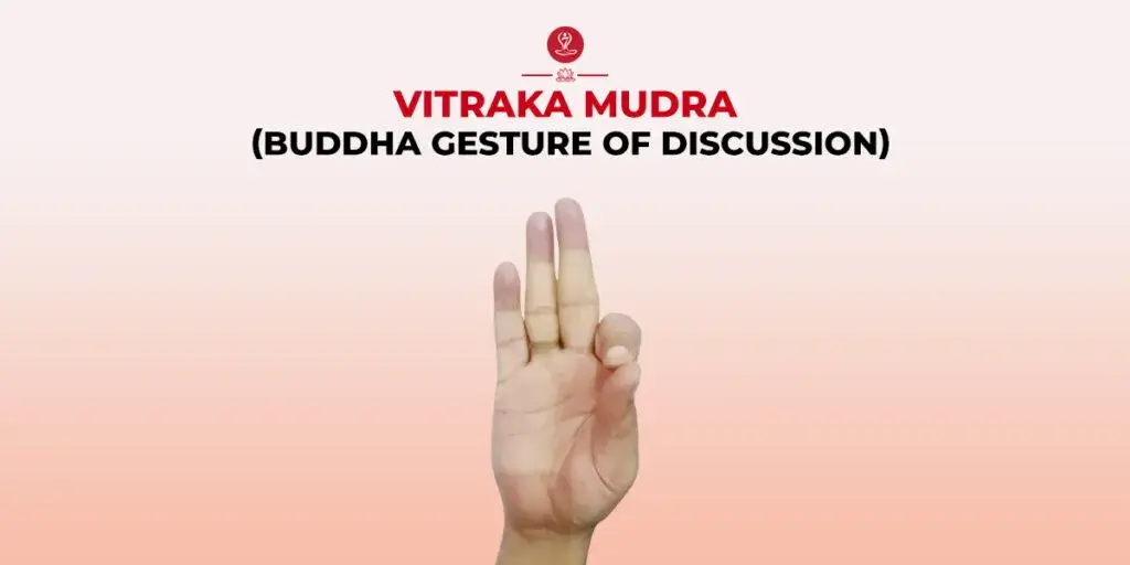 Person practicing Vitarka Mudra (Gesture of Teaching) in a seated meditation pose with thumb and index finger touching, symbolizing wisdom, mindfulness, concentration, and inner peace.