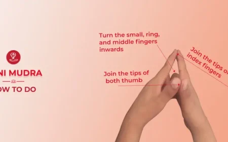 Person demonstrating Yoni Mudra hand gesture while sitting in a meditation pose during yoga practice for relaxation, mindfulness, and inner peace.