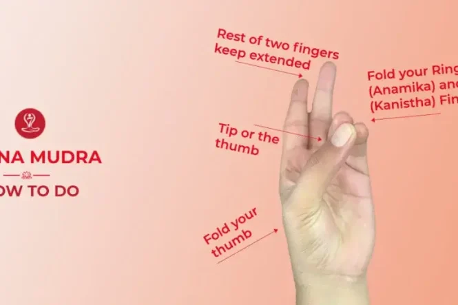 Woman practicing Prana Mudra in a peaceful meditation pose.
