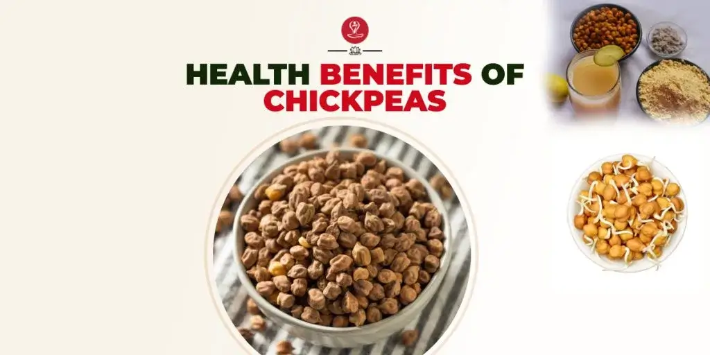 Healthy bowl of cooked chickpeas with vegetables and herbs on a wooden table