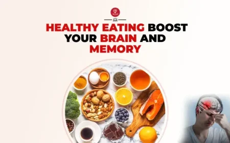 Brain health diet featuring berries, walnuts, leafy greens, avocado, salmon, and other nutrient-rich foods that support memory, focus, and cognitive function.