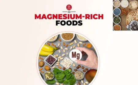 Bowl of magnesium rich foods including spinach, almonds, avocado, and seeds