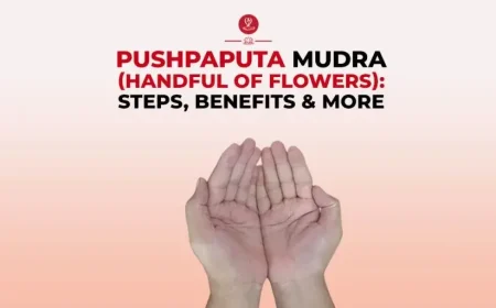 Pushpaputa Mudra hand gesture performed during meditation to promote gratitude, mindfulness, and inner peace.