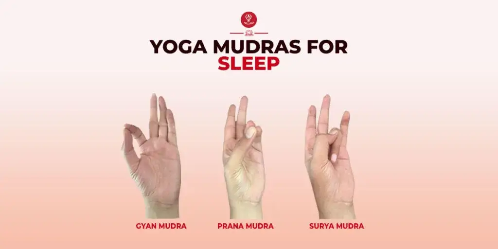 Person practicing yoga mudras for better sleep before bedtime in a peaceful meditation pose