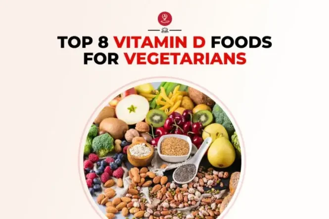 Vitamin D-rich vegetarian foods arranged on a healthy meal table