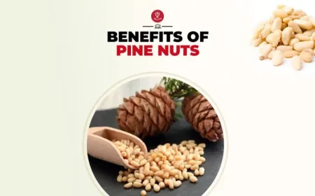 Pine nuts in a wooden bowl showing nutrition and health benefits