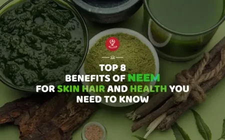 Fresh neem leaves, neem powder, and neem oil arranged naturally, highlighting the benefits of neem for skin care, healthy hair, scalp wellness, and overall health.
