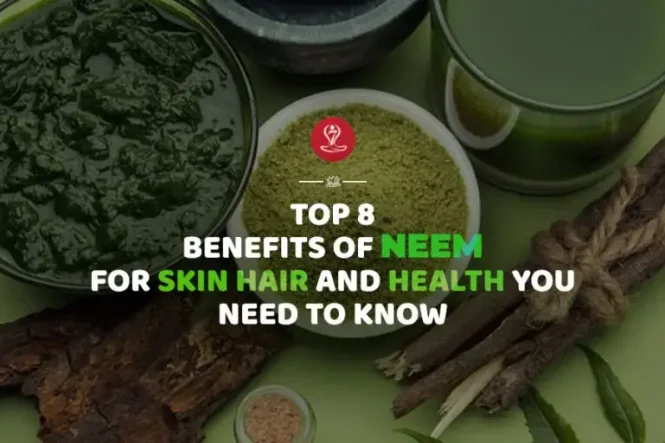 Fresh neem leaves, neem powder, and neem oil arranged naturally, highlighting the benefits of neem for skin care, healthy hair, scalp wellness, and overall health.