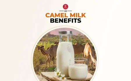 Glass of fresh camel milk with health benefits and nutrition facts.