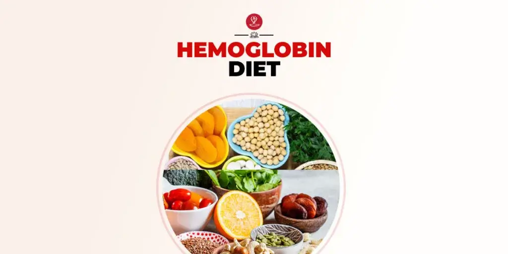 Hemoglobin diet foods including spinach, lentils, beetroot, and pomegranate.