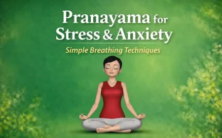 Pranayama breathing exercise illustration with 3D woman meditating for stress and anxiety relief